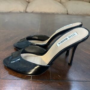 Steve Madden Priya Black Peep-Toe Mule Heels